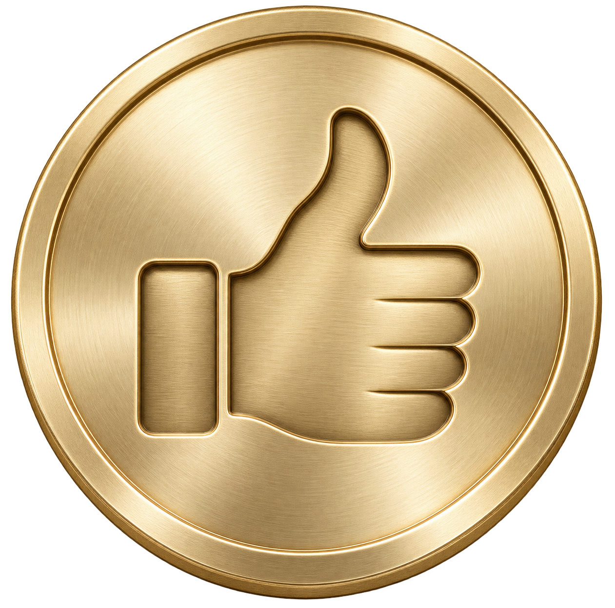 Gold coin with an engraved thumbs-up symbol